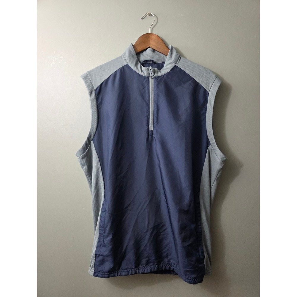 Adidas Golf Mens Navy Blue Grey Quarter Zip Wind Vest Sleeveless Jacket Large